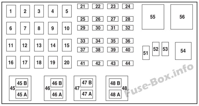 Схема блока предохранителей под капотом (3,0 л и 4,0 л): Mazda B2300 / B3000 / B4000 (2002)