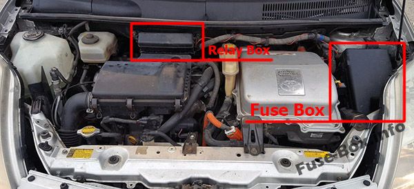 Расположение предохранителей в моторном отсеке: Toyota Prius 2004-2009 гг.