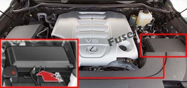 Расположение предохранителей в моторном отсеке: Lexus LX 570 (2008-2015 гг.)