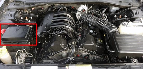 Расположение предохранителей в моторном отсеке: Chrysler 300 / 300C (2008, 2009, 2010)