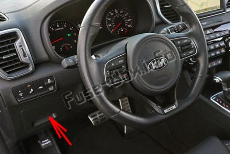 Расположение предохранителей в салоне (LHD): KIA Sportage (2017, 2018, 2019 -...)