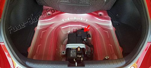 Расположение панели предохранителей в батарейном отсеке: KIA Stinger (2018, 2019 -...)