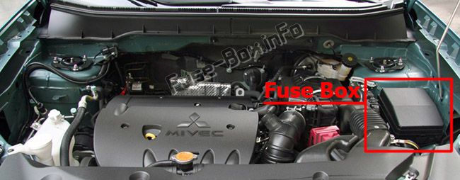 Расположение предохранителей в моторном отсеке: Mitsubishi Outlander Sport / ASX (2011-2018)