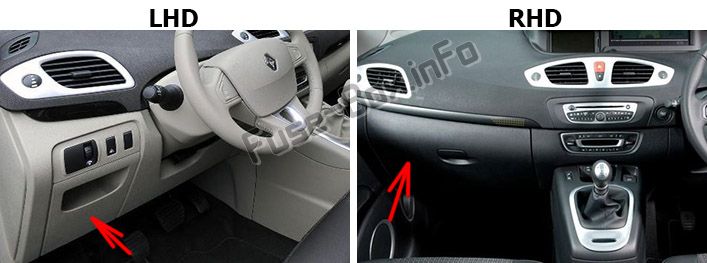 Расположение предохранителей в салоне: Renault Scenic III (2010-2016)