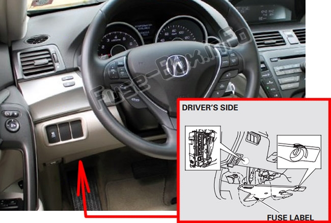 Расположение предохранителей в салоне: Acura TL (UA8 / UA9; 2009-2014)