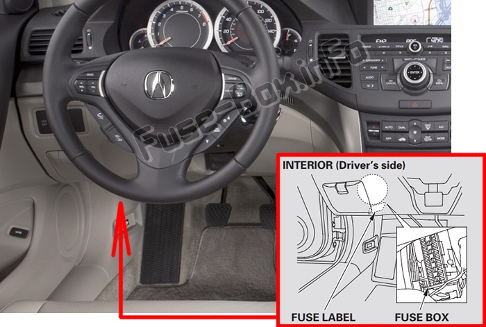 Расположение предохранителей в салоне: Acura TSX (CU2; 2009-2014)