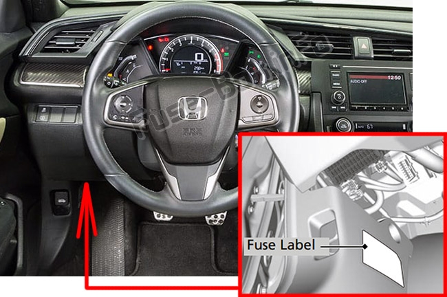 Расположение предохранителей в салоне: Honda Civic (2016-2019 ..)