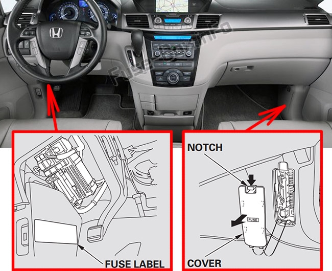 Расположение предохранителей в салоне: Honda Odyssey (RL5; 2011-2017)