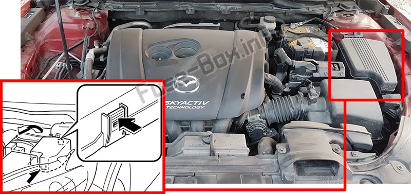 Расположение предохранителей в моторном отсеке: Mazda 6 (GJ1 / GL; 2013-2019 ..)