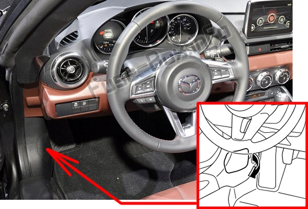 Расположение предохранителей в салоне: Mazda MX-5 Miata (ND; 2016-2019 ..)