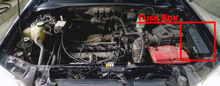 Расположение предохранителей в моторном отсеке: Mazda Tribute 2001-2007 гг.