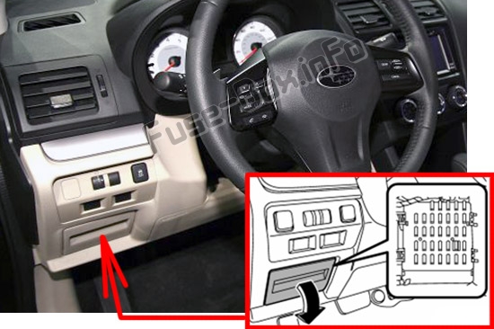 Расположение предохранителей в салоне: Subaru Impreza (2012-2016)