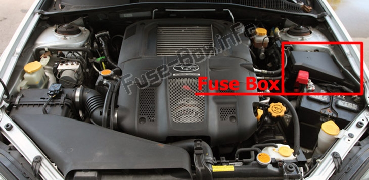 Расположение предохранителей в моторном отсеке: Subaru Outback (2005-2009)