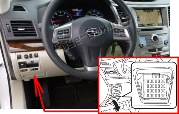 Расположение предохранителей в салоне: Subaru Outback (2010-2014)