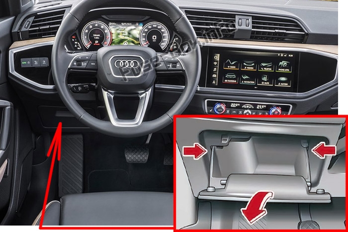 Расположение предохранителей в салоне (LHD): Audi Q3 (2018-2020 ..)